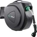 Retractable Garden Hose Reel, 100Ft x 5/8" Durable Wall Mounted Water Hose Reel with 180 Swivel Bracket, 9 Pattern Sprayer, 6Ft leader hose,Smooth Automatic Rewind, Any Length Lock.