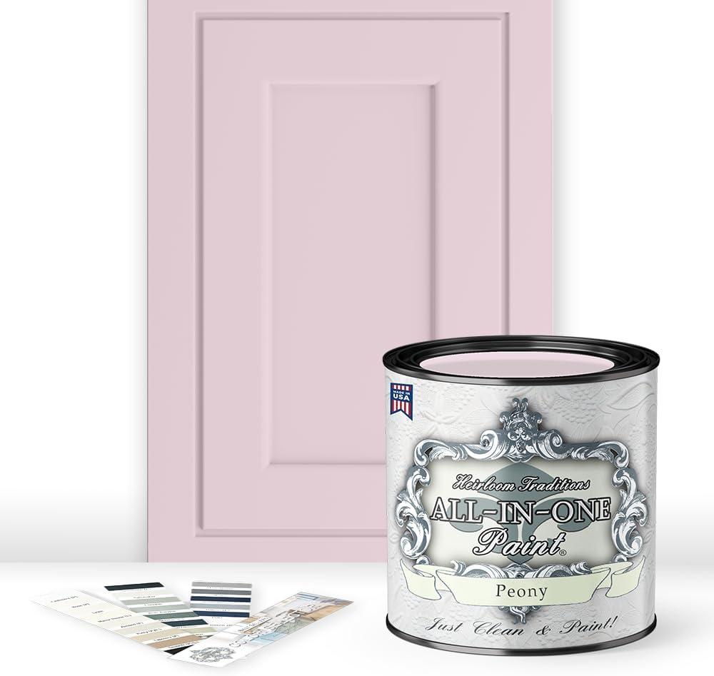 ALL-IN-ONE Paint by Heirloom Traditions, Peony (Pale Pink), Quart - Durable cabinet and furniture paint. Built in primer and top coat, no sanding needed. Includes our 30 featured color card. (32 Fl Oz (Pack of 1))