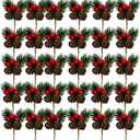 30PCS Artificial Pine Picks Christmas Simulation Pine Needle Small Berries Pinecones for Flower Arrangements Wreaths Wedding Xmas Tree Decor (30, Red)