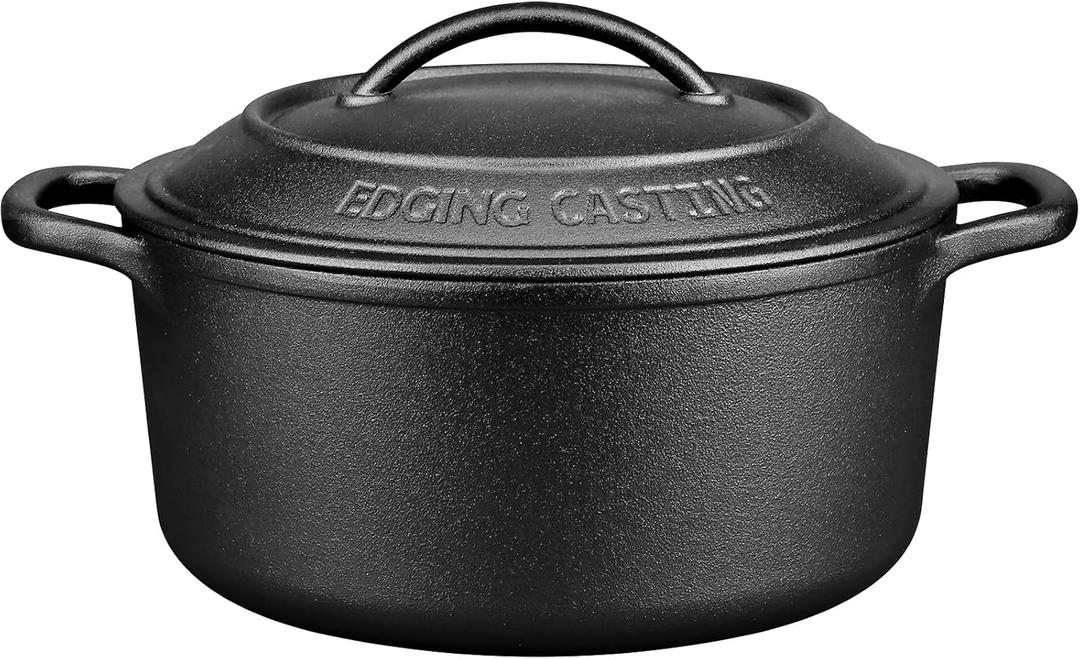 Pre-Seasoned Cast Iron Dutch Oven Pot with Lid Dual Handle, Sourdough Bread Baking Pots, Bread Oven, Camping, Grill, Induction, Electric, Round 5 Quart, Black