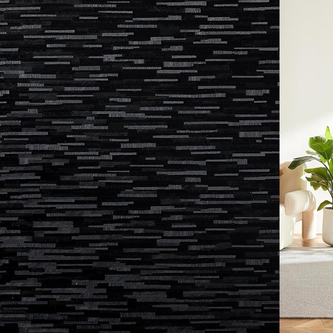 Haton Blackout Window Film, Black Out Window Cover, Sun Light Blocking Frosted Privacy for Glass Door, Heat Control Room Darkening Tint for Home Day Sleep, Non-Adhesive, Black 17.5" x 78.7"