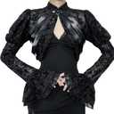 Yyxclotic Women Gothic Crop Top Shirt Y2K Black Bell Sleeve Shawl Cardigan Punk Bolero Shrug (Small)