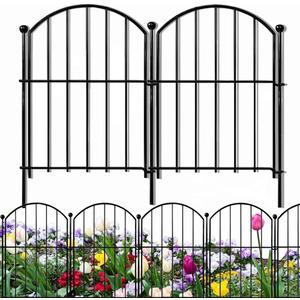 10 Panels No Dig Metal Garden Fence, Rustproof Decorative Dog & Rabbit Barrier with 11 Sturdy Stakes, Outdoor Animal Fencing for Yard, Patio, Flower Beds (Black) (10 Pack -17 in (H)x 11 Ft(l))