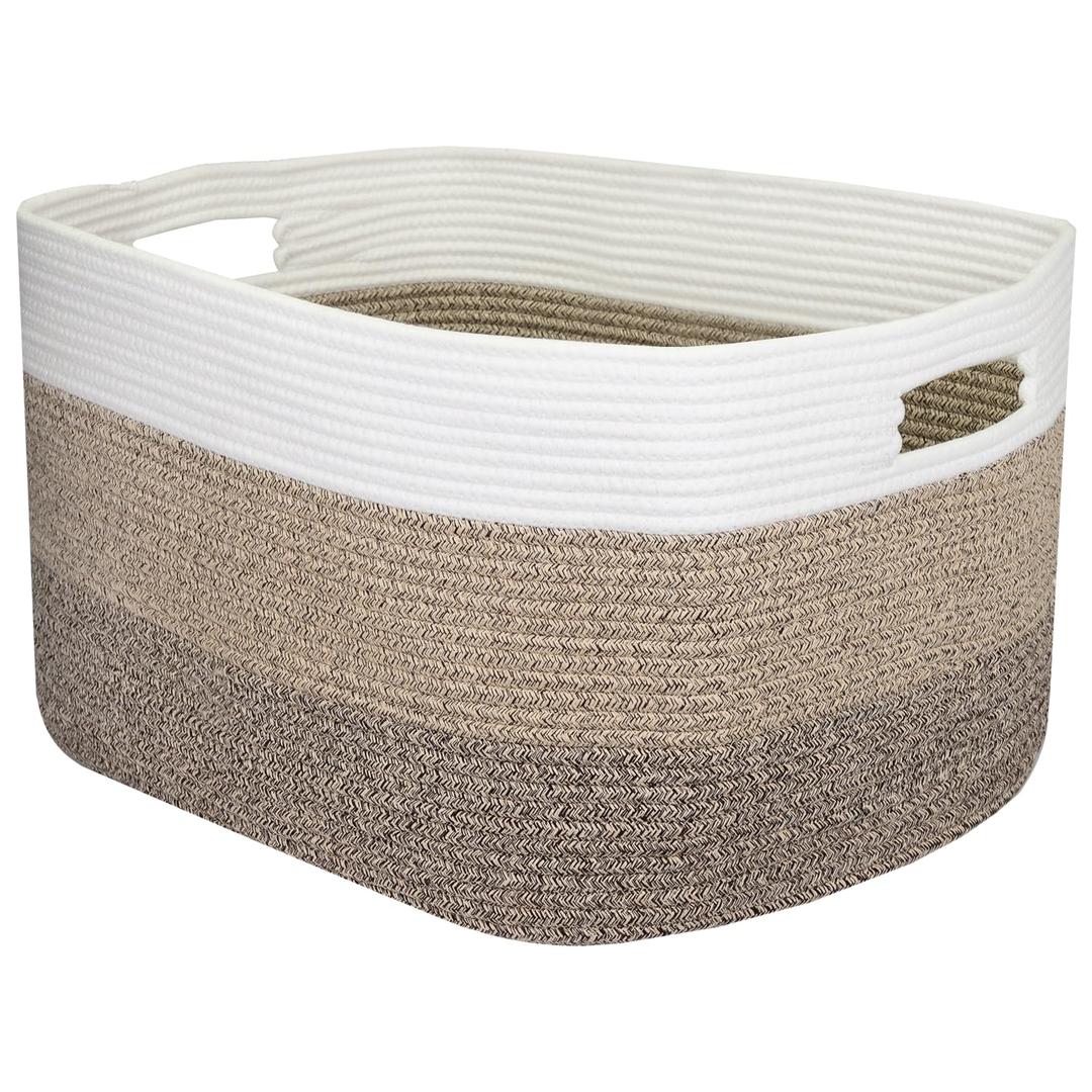 Zerodeko Extra Large Cotton Rope Storage Basket with External Handles Foldable Woven Organizer for Laundry Toys Blankets and Sundries in Living Bedroom Nursery