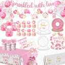 Baby Sprinkle Decorations for Girl, Sprinkled with Love Baby Shower Supplies Donut Plates Napkins Cups Tablecloth Banner Cake Topper, Honeycomb Centerpieces for Pink Donut Baby Shower Decorations