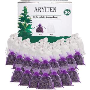 26 Pack Cedar and Lavendar Home Fragrance for Drawers and Closets - Stop Clothes Damage, Cedar Chips and Natural Dried Lavender Sachets Bags