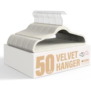 Simple Deluxe Velvet Hangers 50 Pack, Non-Slip Clothes Hangers with Shoulder Notches, 360 Swivel Hooks, Heavy Duty Coat Suit Hangers for Closet Space Saving, White