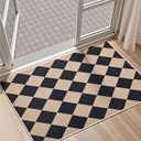 EDIMENS Checkered Easy Jute Rug, 2x3 Front Door Mat Small Entryway Non-Slip Washable Area Rug, Farmhouse Diamond Outdoor Carpet Low Pile Indoor Black Door Mat for Entrance Kitchen Entry Porch Doorway
