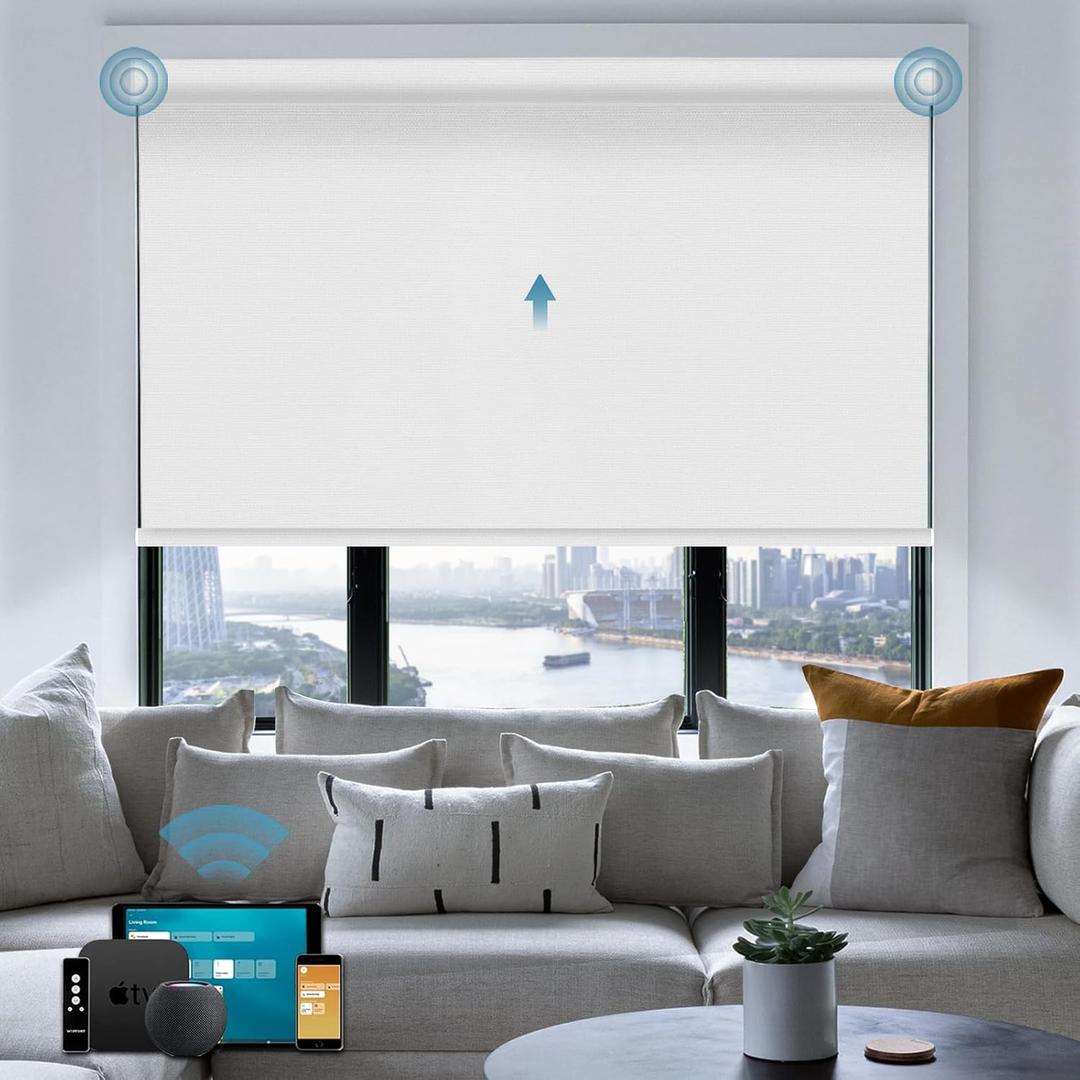 Motorized Blind,Work with Homekit Thread-Enabled, 100% Blackout Smart Shades with Remote Control, Electric Roller Shade, Custom Size,Classic White