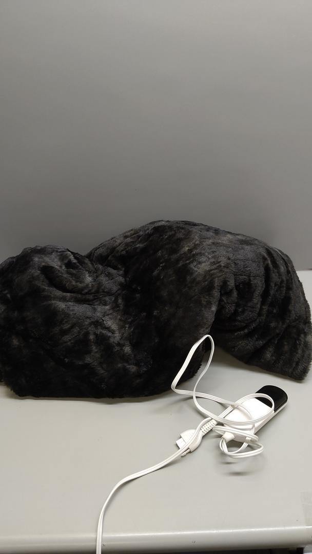 MAXEVE Electric Heated Throw Faux Rabbit Fur Blanket with 8 Heating Levels & 8 Hours Auto Off, Fast Heating Warm Cozy Sherpa Washable Blanket with OverHeat Protection, ETL Certification, Grey