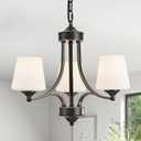 3 Light Farmhouse Chandelier with Milk White Frosted Glass Shades Black Dining Room Light Adjustable Height Ceiling Hanging Light Fixtures for Dinner Table, Kitchen Island, Entryway, Small-3 Light