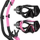Snorkeling Gear for Adults, JRing Snorkel Mask Set with 180 Degree Tempered Glass Anti Fog Goggles Scuba Dry Top Snorkel for Swimming, Scuba Diving Mask for Men Women (Black+Pink (2 Pack))