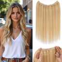 Rich Choices Halo Hair Extensions Real Human Hair Remy Hairs Halo Extension for Women Invisible Wire One Piece Clip in Hairpiece 16 Inch Straight-#18P613 Ash Blonde Highlight Bleach Blonde