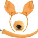 XEPST Animal Kangaroo Costume Set, Kangaroo Ears and Tail Set with Ears Headband, Nose and Tail for Animal Costume Cosplay Birthday Party Accessories Carnival Halloween Fancy Dress Party Supplies