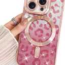 BITOBE Designed for iPhone 15 Pro Glitter Case Cheetah Print Design, Luxury Sparkly Shockproof Slim Leopard Bumper with Camera Protection for Women Girls Men 6.1"- Pink