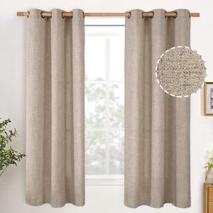YoungsTex Linen Curtains 63 Inches Length 2 Panels for Window, Light Filtering Drapes with Textured Bronze Grommet Privacy for Living Room Bedroom, Dark Oatmeal, 38 x 63 Inch