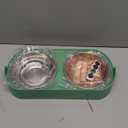 Elevated Cat Bowl, Raised Cat Food and Water Bowl Set for Indoor Cats, Splash Proof with 2 Stainless Steel Pet Food Bowls for Cats and Puppies, Whisker Fatigue and Dishwasher Safe - Green