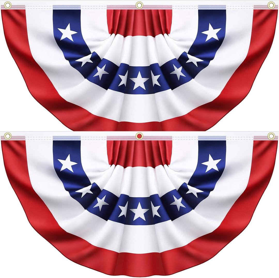 2 Pack 3x6 Ft American Pleated Fan Flag, USA Patriotic Flag Bunting Half Fan Banner for Outside Red White and Blue Decor Memorial Day Independence Day 4th of july Decorations