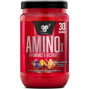 BSN Amino X Muscle Recovery & Endurance Powder, BCAAs, 10 Grams of Amino Acids, Keto Friendly, Caffeine-Free, Support Endurance, Zero Sugar, Fruit Punch, 30 servings, 15.34 Ounce BB 11/19/27