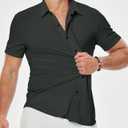 JMIERR Men's Muscle Fit High Stretch Wrinkle-Free Button Down Dress Shirts Summer Casual Short Sleeve Shirt (M)