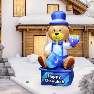 Zion Judaica Inflatable Hanukkah Yard Decorations 8' Bear Multi Blue - Hanukah Indoor Outdoor Lighted Decoration Built-in LED Lights - Includes Air Blower, Tie-down Stakes - Chanukah Lawn Dcor Blowup
