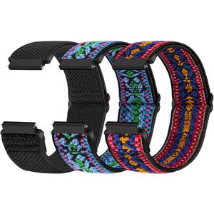 Compatible with 16mm 18mm 19mm 20mm 22mm 24mm Watch Bands Quick Release Replacement Wristband,Adjustable Stretchy Nylon Solo Loop Straps Fabric Braided Sport Elastic Bands for Men Women (Black+Bohemian Blue+Bohemian Red)