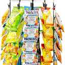 Pinzoveco Chip Rack Display Stand, 5 Tiers 40 Clips Snack Organizer for Office Desk, 360 Rotating Wooden Base Chip Holder Candy Display for Concession Stand, Countertop, Party, With Message Board (White)