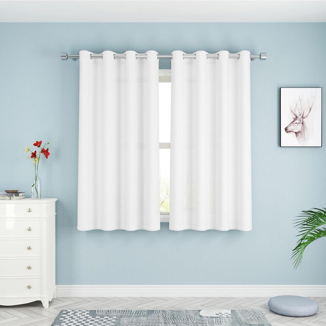 UPOPO White Curtains Privacy Curtains 63 inches Long Kitchen Semi Sheer Drapes Living Room Bedroom Linen Textured Basement Window Curtain 2 Panels Grommet Top
