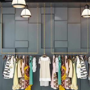 2 Pcs Creative Adjustable Height Clothing Storage Chain Garment Rack, Wedding Dress Hanging Rack, Boutique Clothes Store Display Shelf, Bathroom Organization Towel Rack (Gold, 47.2" L)