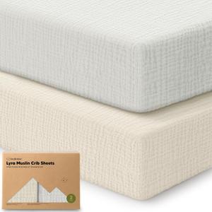 KeaBabies 2-Pack Muslin Crib Sheets for Boys, Girls - 100% Organic Cotton Fitted Baby Crib Mattress Sheet, Soft Breathable Standard Toddler Bed Cover Bedding Set, Neutral, Durable 52x28 (Greige)