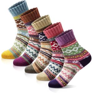 MORECOO Socks for Women - Christmas Gifts for Women - Stocking Stuffers - Thick Wool Soft Warm Cozy Crew Womens Socks (5-9, A-multi Color 4)