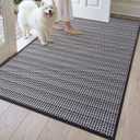 DEXI Ultra Thin Door Mat Indoor Entrance 32x48, Non Slip Rubber Backed Entryway Mats Dirt Trapper, Low Profile Front Doormat for Inside Entry, Patio, Porch, Grey and White