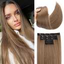 REECHO Clip in Hair Extensions, Hair Extensions Thick Long Lace Weft Lightweight Synthetic Hairpieces for Women (24 Inch-240 Gram(Pack of 5), Light Chestnut Brown)
