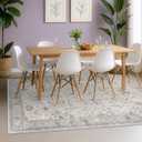 Boho Light Gray & Sage 6x8 Living Room Rug - Washable Large Area Rugs for Dining Under Table, Neutral Geometric Floral Bedroom Carpet, Modern Vintage Low Pile Stain Resistant