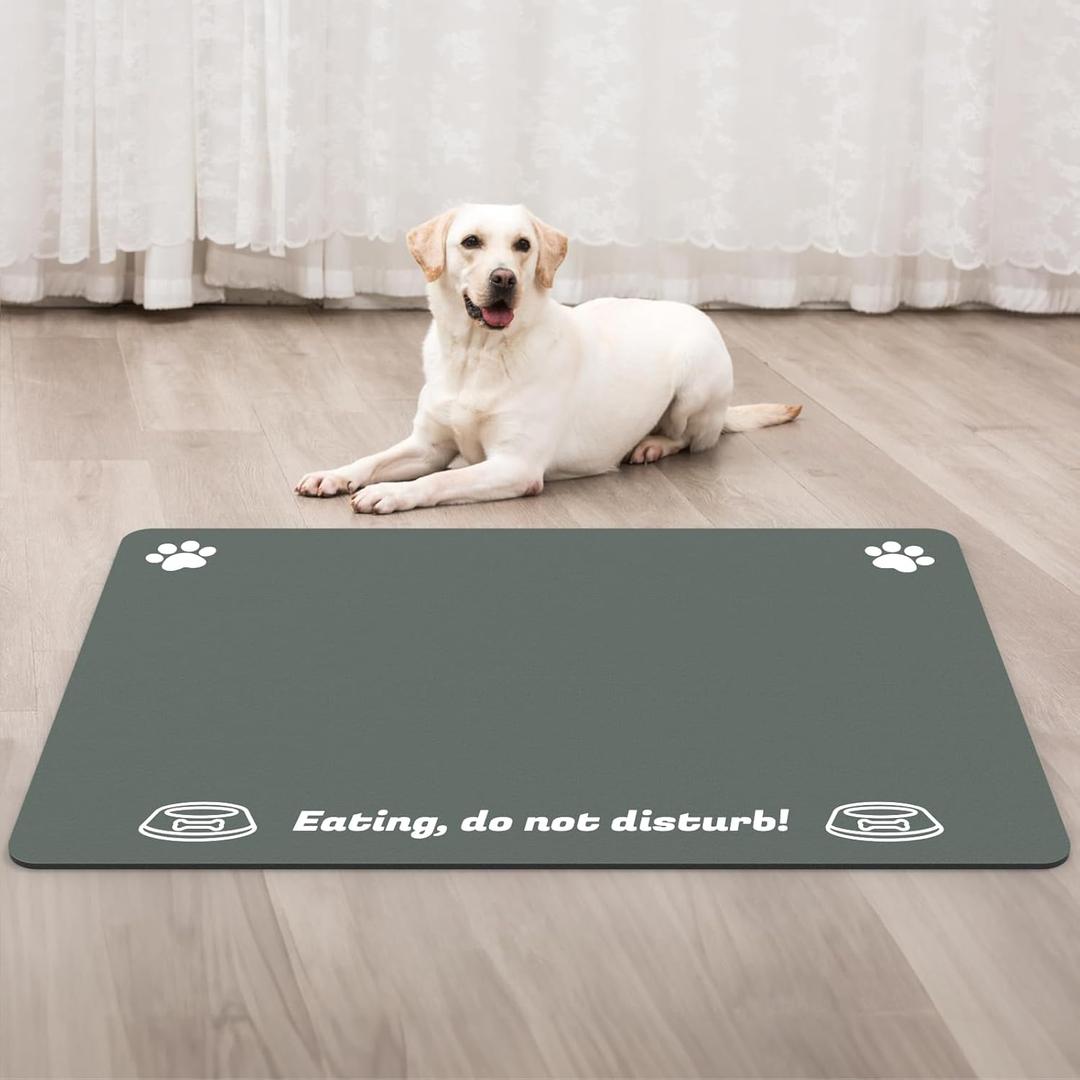 Extra Large Pet Food Mat, 36" x 24", Absorbent Dog Mat for Food and Water, Dog Feeding Mat to Protect Your Floors, Gray