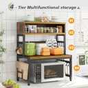 EnHomee Microwave Stand, 4-Tier with 9 Hooks for Kitchen Countertop Organizer, 205LBS Microwave Shelf, Adjustable Kitchen Shelves Microwave Stand with Storage and Microwave Oven Rack (Brown)