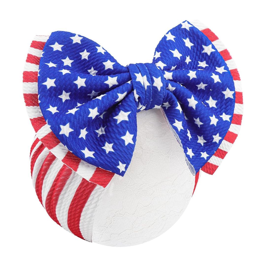 4th of July Headbands for Baby Girl 7'' Independence Day Hair Bow for Newborn Infant Toddler Kids American Flag Headwarp Accessories