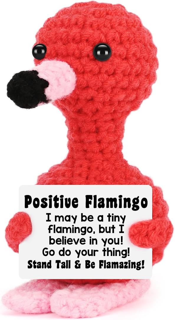 3 x Positive Flamingo Gifts for Women Teen Girls, Birthday Gifts for Friend Coworker Her, Back to School Gift for Students, Christmas Stocking Stuffers Positive Crochet Animals Handmade Crochet Flamingo, pocket-size