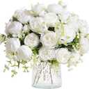 10 x White Peonies Artificial Flowers Faux Peony Bouquet Fake White Flowers for Vase Silk Floral Arrangements for Table Centerpiece Wedding Decoration Indoor Home Decor