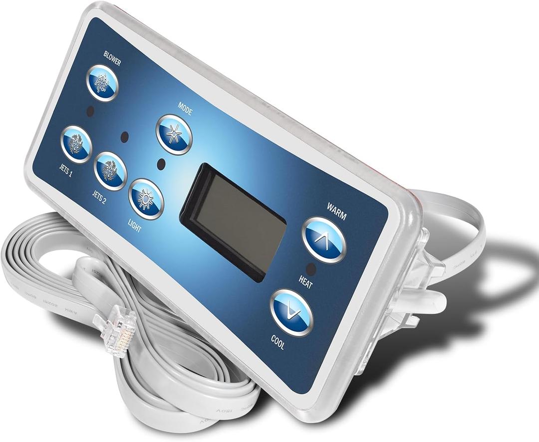 53189-01 Topside Control Panel Compatible with Balboa VS Serial Model VS510SZ and VS520SZ Spa Control System, 7 Buttons, 7-feet Cord with Phone Jack Connector