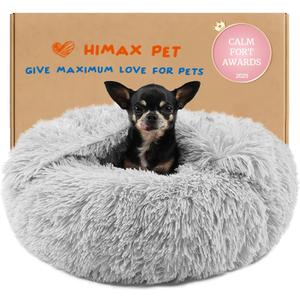 Himax Dog Beds for Small Dogs, Donut Dogs Bed with Blanket Attached, Calming Dog Bed Washable 20" Light Grey for Puppy