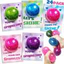 AuroTops Valentines Day Cards for Kids,24 Pack Stretchy Ball with Cute Valentine's Cards,Squeeze Toys Fidget Toys Bulk for Valentine Party Favors for Boys & Girls,Valentines Day Exchange Gifts