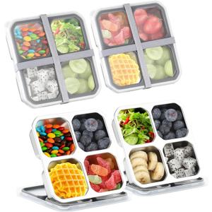 4 Divided Compartments Snack Containers Bento Snack Box with Lid Stainless Steel Kids Plates Reusable Meal Prep Lunch Box Food Storage Containers for Adults Travel Work
