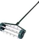 Goplus Rolling Lawn Aerator, 18-Inch Garden Yard Rotary Push Tine Heavy Duty Spike Soil Aeration, Manual Lawn Aeration Tool w/ 41-Inch Handle (Silver)