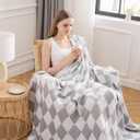 EMME Checkered Throw Blanket Cotton for Couch Soft Muslin Blankets 50"x60" Lightweight Breathable Cooling Soft All Season Gauze, Light Grey