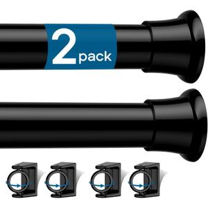 4PCS Spring Tension Curtain Rods 24 to 46 Inch Black Tension Rod Spring Curtain Tension Adjustable Curtain Rods for Kitchen, (With 4 Set Rod Holder)
