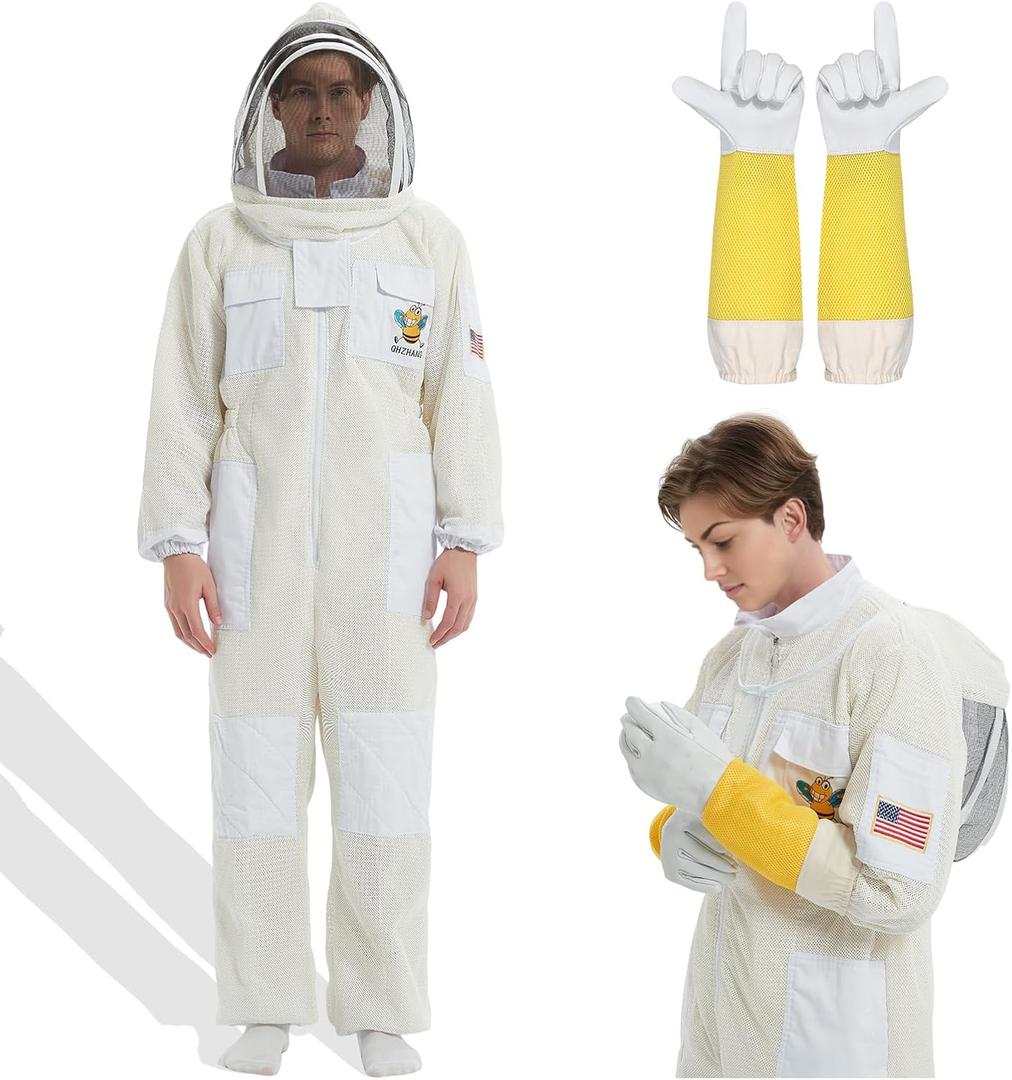 3 Layer bee suits for men& Women sting proof, Apiarist Ultra Ventilated bee protective gear,Beekeepers Suit with Glove &Veil Hood &beekeeping supplies (S)