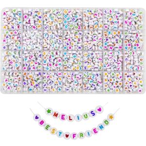 Melius Acrylic Colorful Letter Beads, 1450 Pcs 4x7mm Round Alphabet Beads in 28 Grid Box for Jewelry Making, DIY Bracelets, Necklaces, Key Chains, Bracelets (4x7mm, Colorful)
