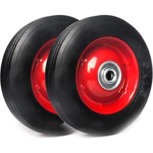AR-PRO (2-Pack) 6 x 1.5 Flat Free Solid Rubber Wheel Assemblies - Replacement Hand Truck Wheels with Ball Bearings and 1/2 Bore Hole Diameter - Heavy-Duty Solid Rubber Wheels 132 lbs Load Capacity