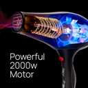 TREZORO Professional Hair Dryer, Ionic Ceramic Tourmaline Technology, 2000W Fast Quiet Drying, with Narrow & Wide Concentrator Nozzles, 3 Heat & 2 Speed Settings, Cool Shot Button, Black